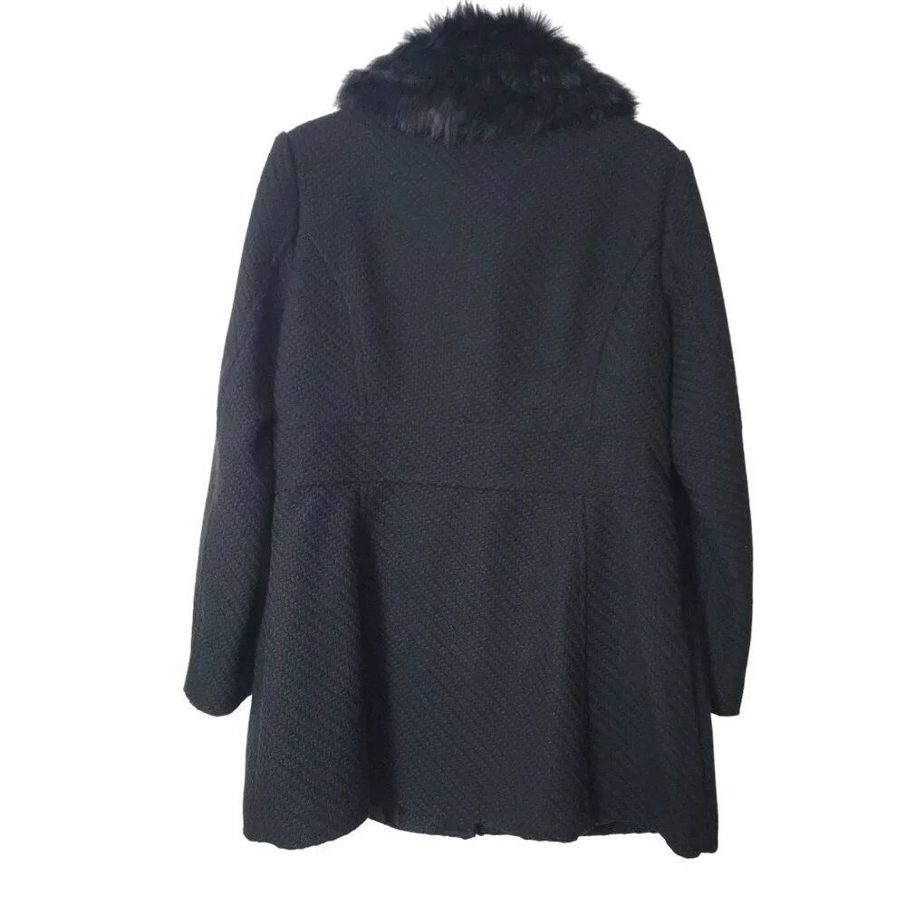 Jessica Simpson Black Faux Fur Collar Textured Womens Coat L - Picture 7 of 16